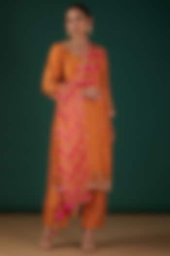 Orange Silk Embroidered Kurta Set by SURBHI SHAH