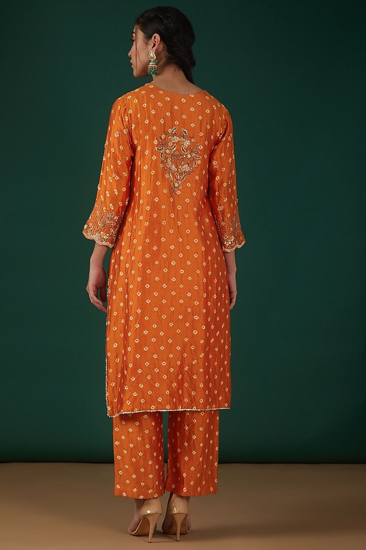 Orange Silk Embroidered Kurta Set by SURBHI SHAH at Pernia's Pop Up Shop