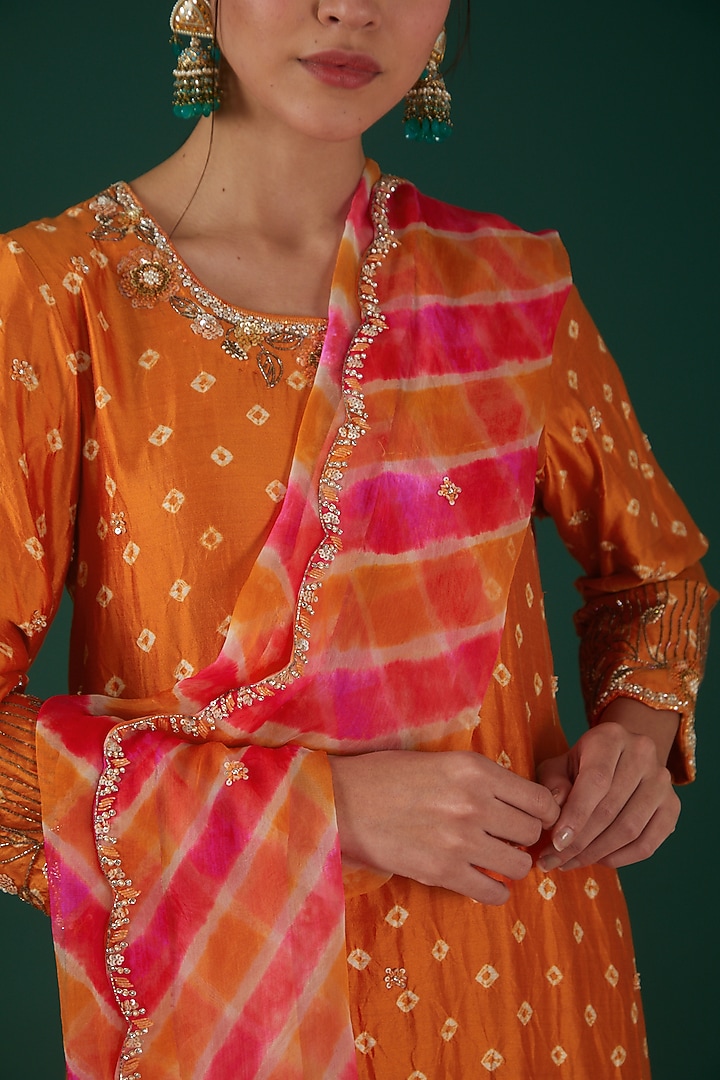 Orange Silk Embroidered Kurta Set by SURBHI SHAH at Pernia's Pop Up Shop