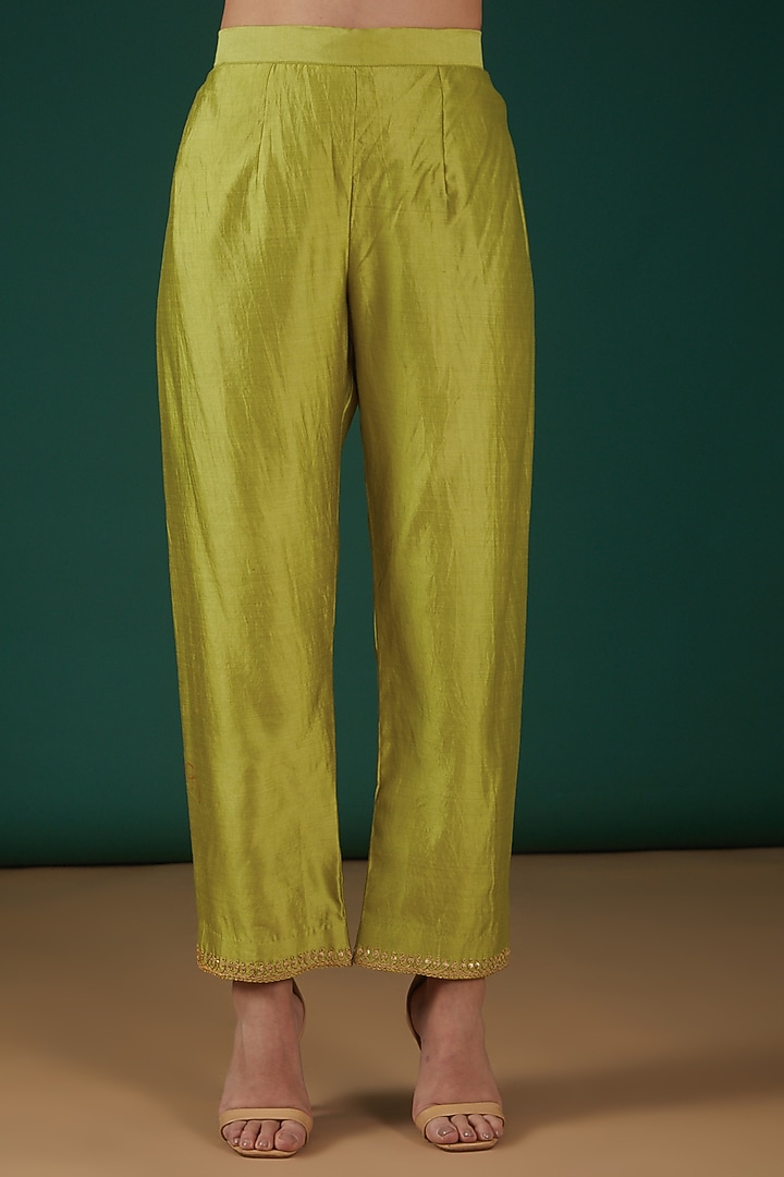 Lime Green Silk Embroidered Kurta Set by SURBHI SHAH at Pernia's Pop Up Shop