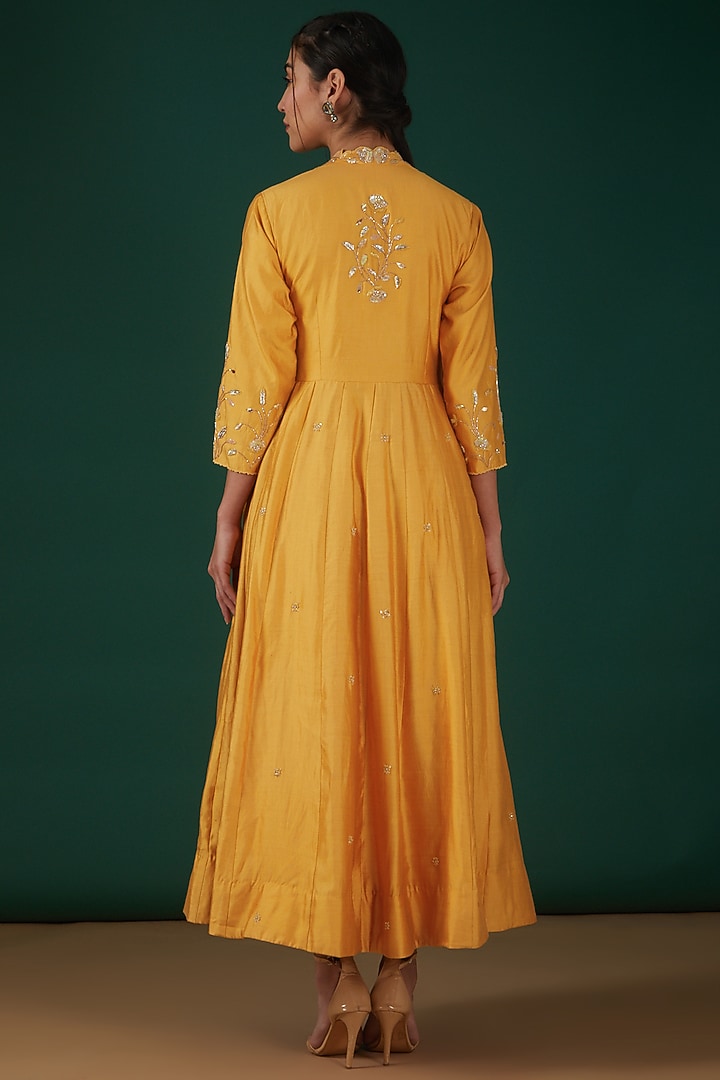 Buttery Yellow Silk Embroidered Angrakha Wedding Anarkali Set by SURBHI SHAH at Pernia's Pop Up Shop