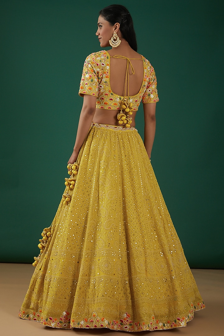 Yellow Georgette Embroidered Wedding Lehenga Set by SURBHI SHAH at Pernia's Pop Up Shop