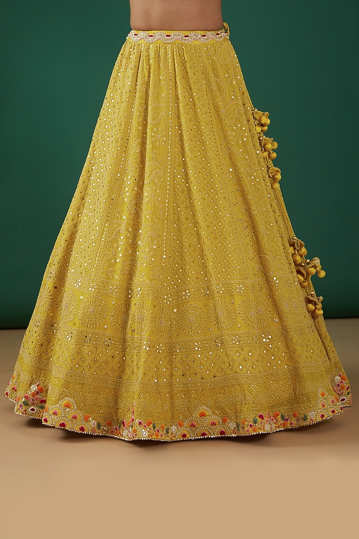 Yellow Georgette Embroidered Wedding Lehenga Set by SURBHI SHAH at Pernia's Pop Up Shop