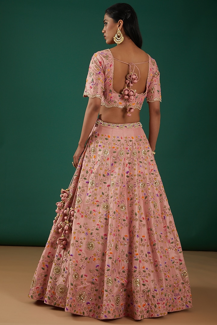 Rose Gold Silk Embroidered Bridal Lehenga Set by SURBHI SHAH at Pernia's Pop Up Shop