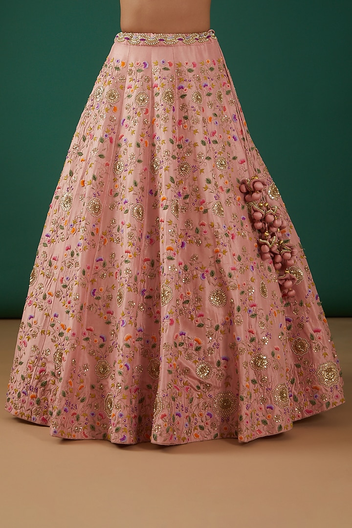 Rose Gold Silk Embroidered Bridal Lehenga Set by SURBHI SHAH at Pernia's Pop Up Shop