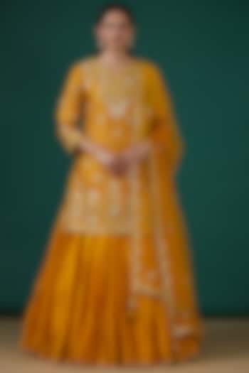Mustard Yellow Silk Embroidered Kurta Set by SURBHI SHAH at Pernia's Pop Up Shop