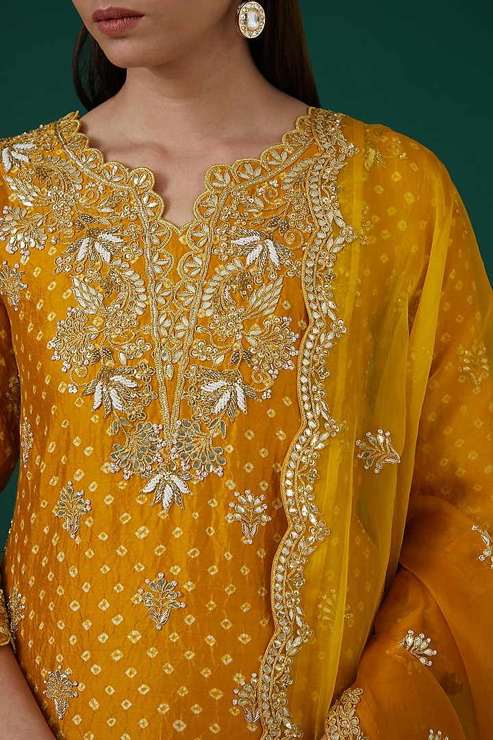 Mustard Yellow Silk Embroidered Kurta Set by SURBHI SHAH at Pernia's Pop Up Shop