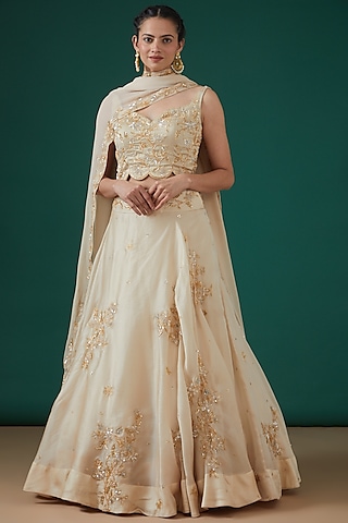 Champion Satin Organza Embroidered Lehenga Set by SURBHI SHAH
