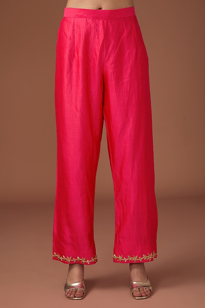 Red Pure Spun Silk Zardosi Work Kurta Set by Surbhi Shah at Pernia's Pop Up Shop