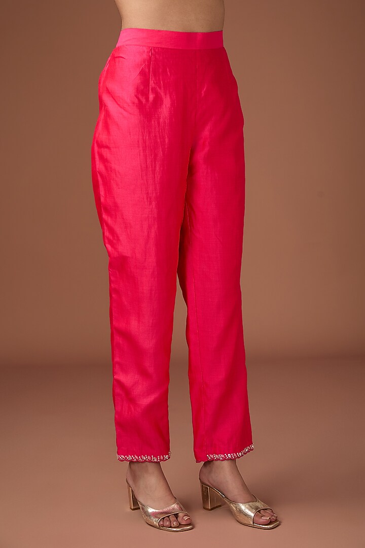 Red Pure Spun Silk Resham Work Angrakha Set by Surbhi Shah at Pernia's Pop Up Shop