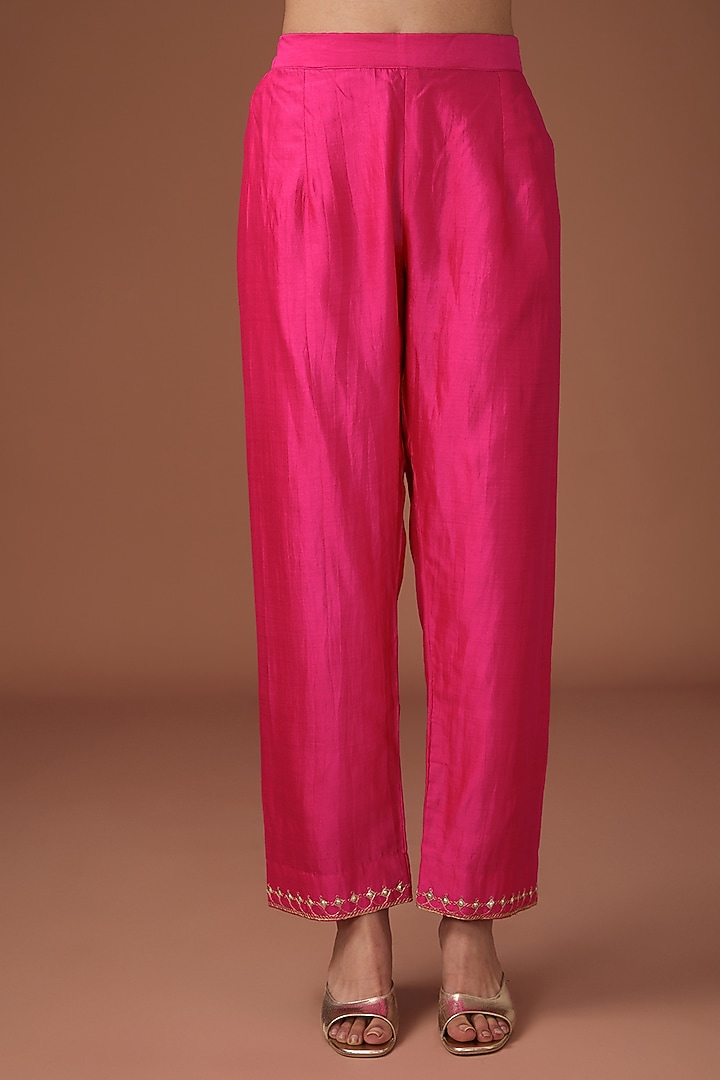 Rani Pink Pure Spun Silk Dabka Work Kurta Set by Surbhi Shah at Pernia's Pop Up Shop