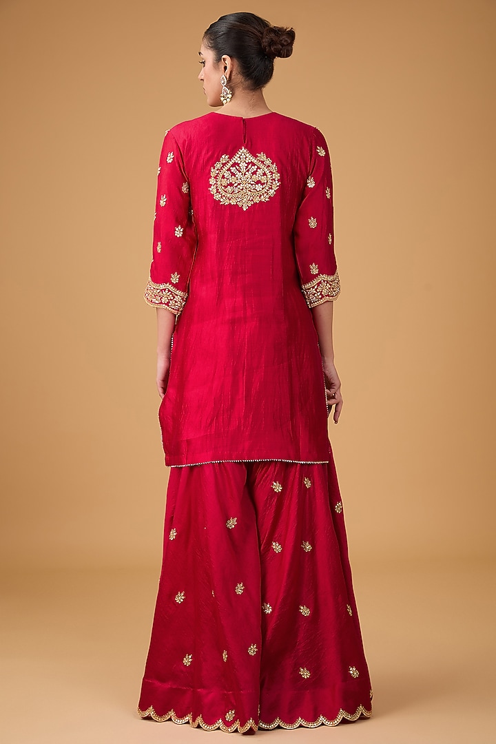 Maroon Pure Spun Silk Marori & Gota Embroidered Wedding Sharara Set by SURBHI SHAH at Pernia's Pop Up Shop