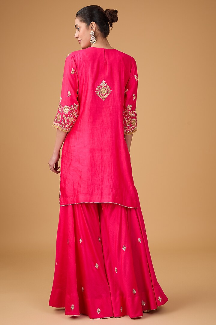 Red Pure Spun Silk Marori & Gota Embroidered Wedding Sharara Set by SURBHI SHAH at Pernia's Pop Up Shop