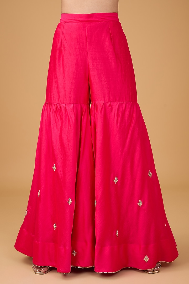 Red Pure Spun Silk Marori & Gota Embroidered Wedding Sharara Set by SURBHI SHAH at Pernia's Pop Up Shop