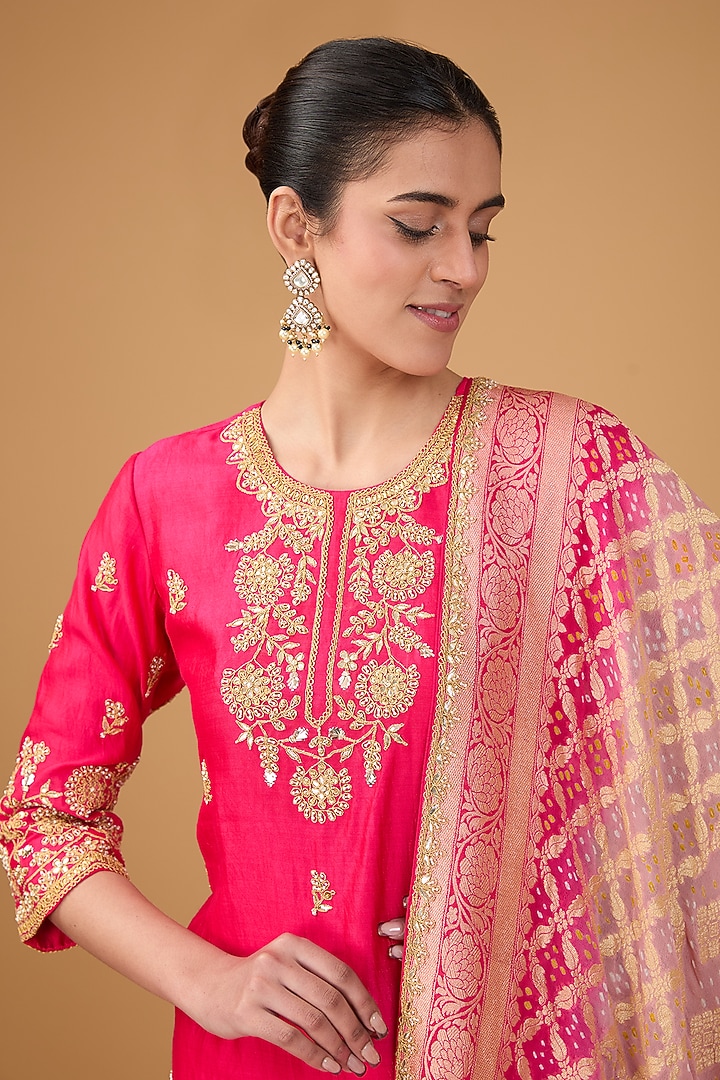 Red Pure Spun Silk Marori & Gota Embroidered Wedding Sharara Set by SURBHI SHAH at Pernia's Pop Up Shop