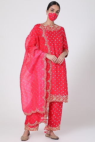 Red Hand Embroidered Kurta Set  by SURBHI SHAH