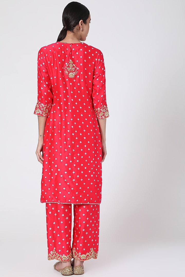Red Hand Embroidered Kurta Set  by SURBHI SHAH at Pernia's Pop Up Shop