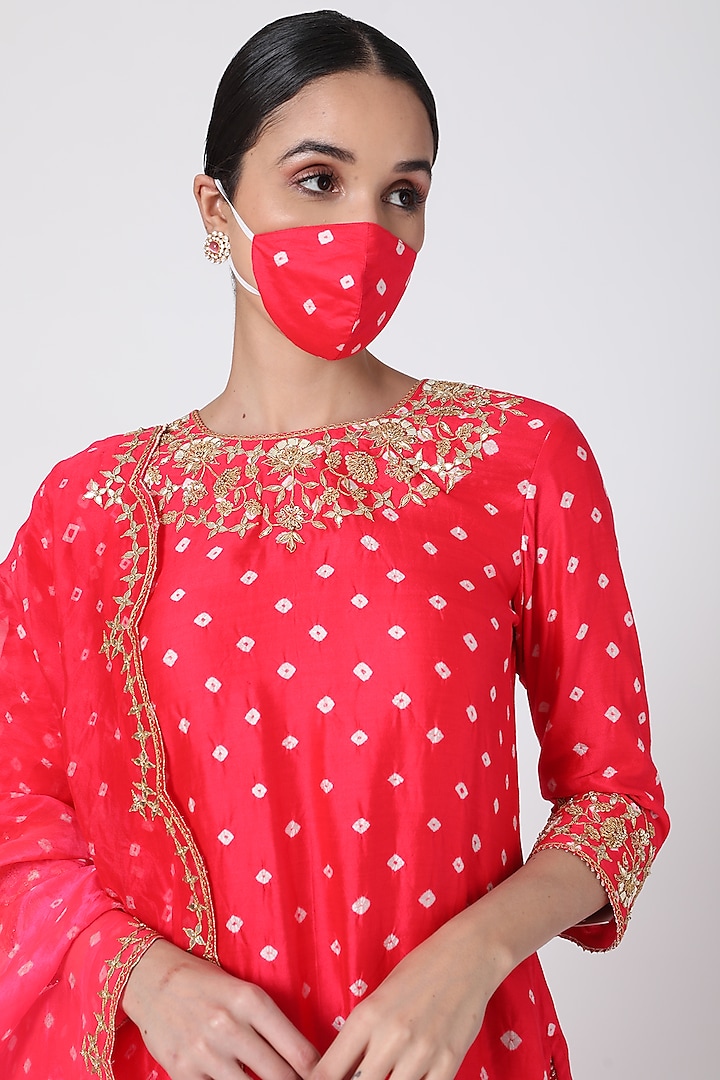 Red Hand Embroidered Kurta Set  by SURBHI SHAH at Pernia's Pop Up Shop
