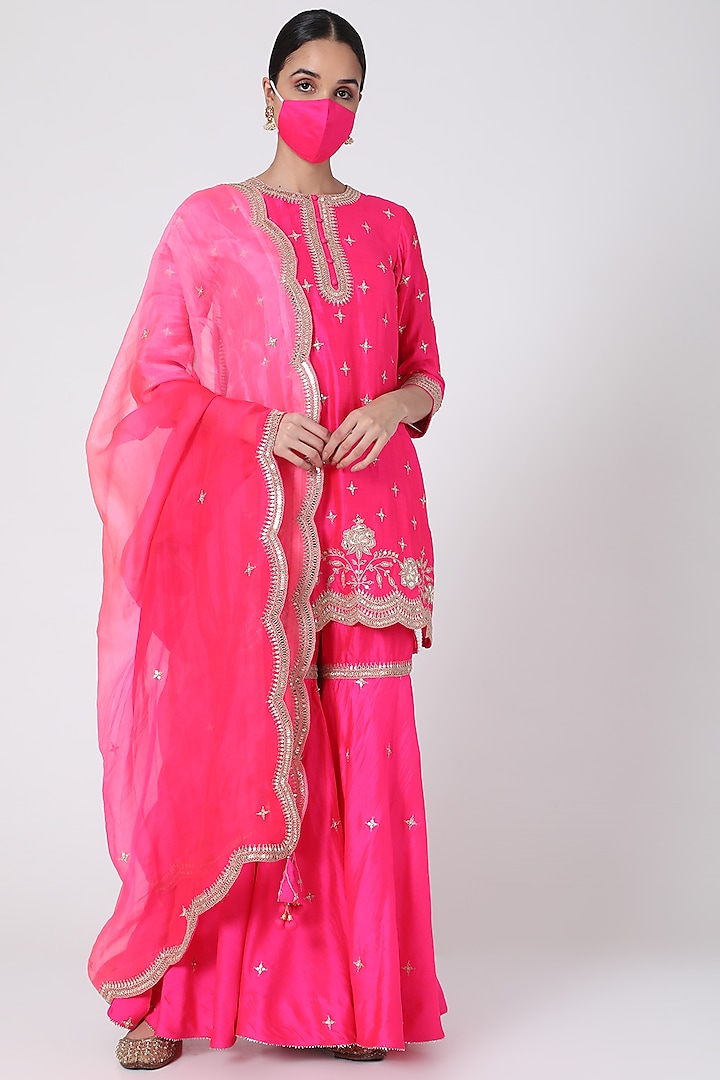 Hot Pink Hand Embroidered Sharara Set by SURBHI SHAH