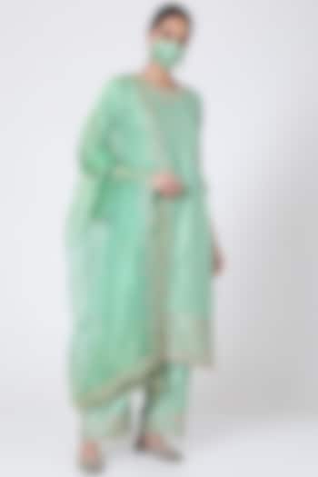 Turquoise Hand Embroidered Sharara Set by SURBHI SHAH