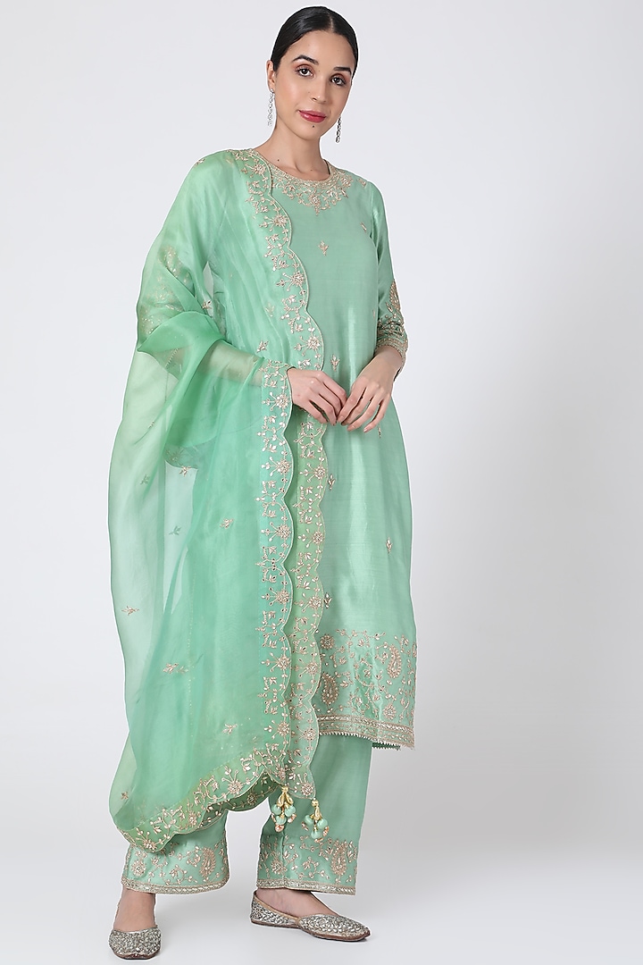 Turquoise Hand Embroidered Wedding Sharara Set by SURBHI SHAH at Pernia's Pop Up Shop