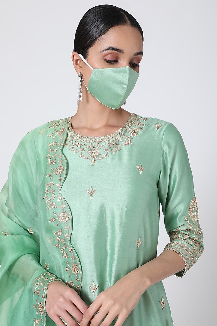 Turquoise Hand Embroidered Wedding Sharara Set by SURBHI SHAH at Pernia's Pop Up Shop