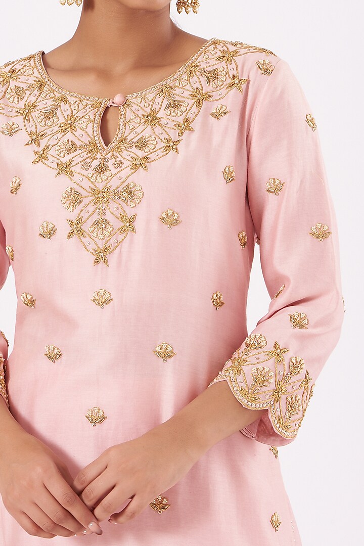 Peach Crushed Chanderi Wedding Sharara Set by SURBHI SHAH at Pernia's Pop Up Shop