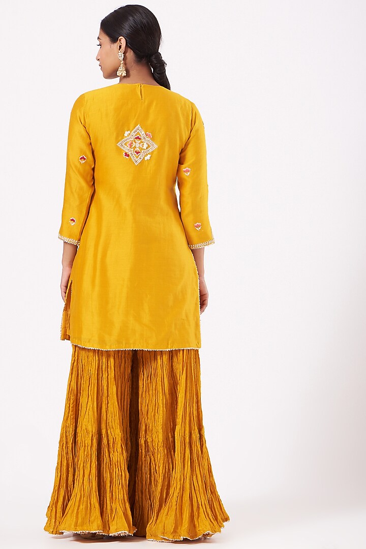 Yellow Crushed Chanderi Wedding Sharara Set by SURBHI SHAH at Pernia's Pop Up Shop