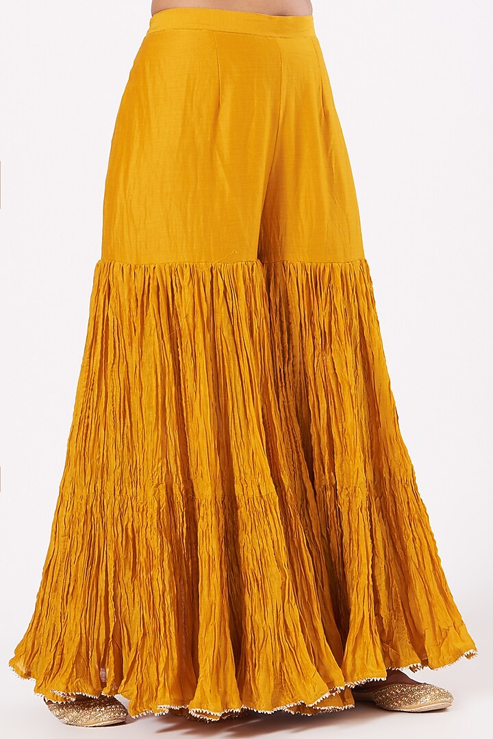 Yellow Crushed Chanderi Wedding Sharara Set by SURBHI SHAH at Pernia's Pop Up Shop