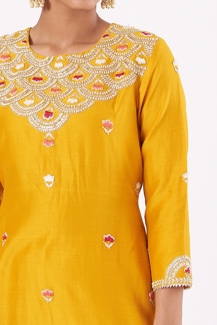 Yellow Crushed Chanderi Wedding Sharara Set by SURBHI SHAH at Pernia's Pop Up Shop
