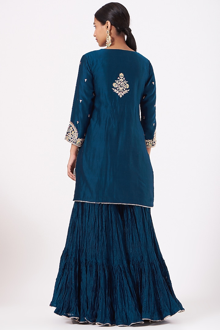 Midnight Blue Crushed Chanderi Wedding Sharara Set by SURBHI SHAH at Pernia's Pop Up Shop