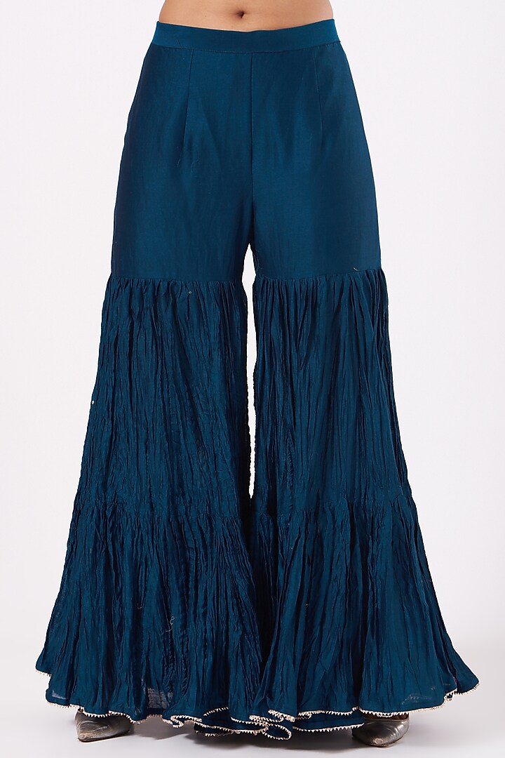 Midnight Blue Crushed Chanderi Wedding Sharara Set by SURBHI SHAH at Pernia's Pop Up Shop