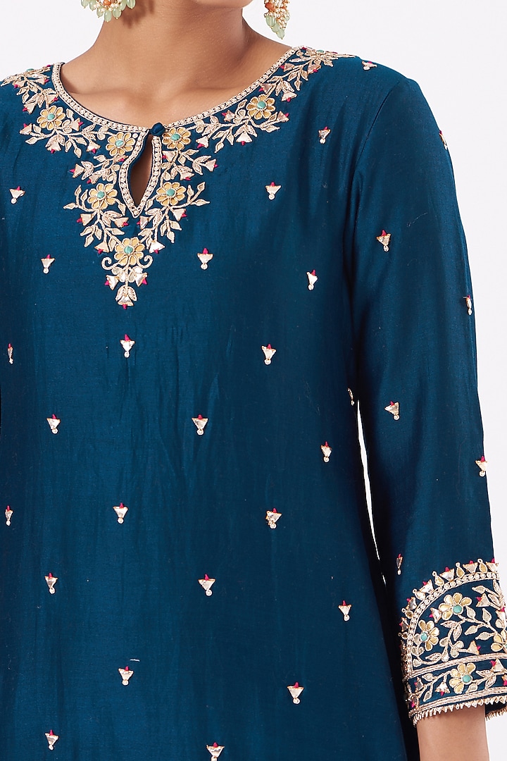 Midnight Blue Crushed Chanderi Wedding Sharara Set by SURBHI SHAH at Pernia's Pop Up Shop