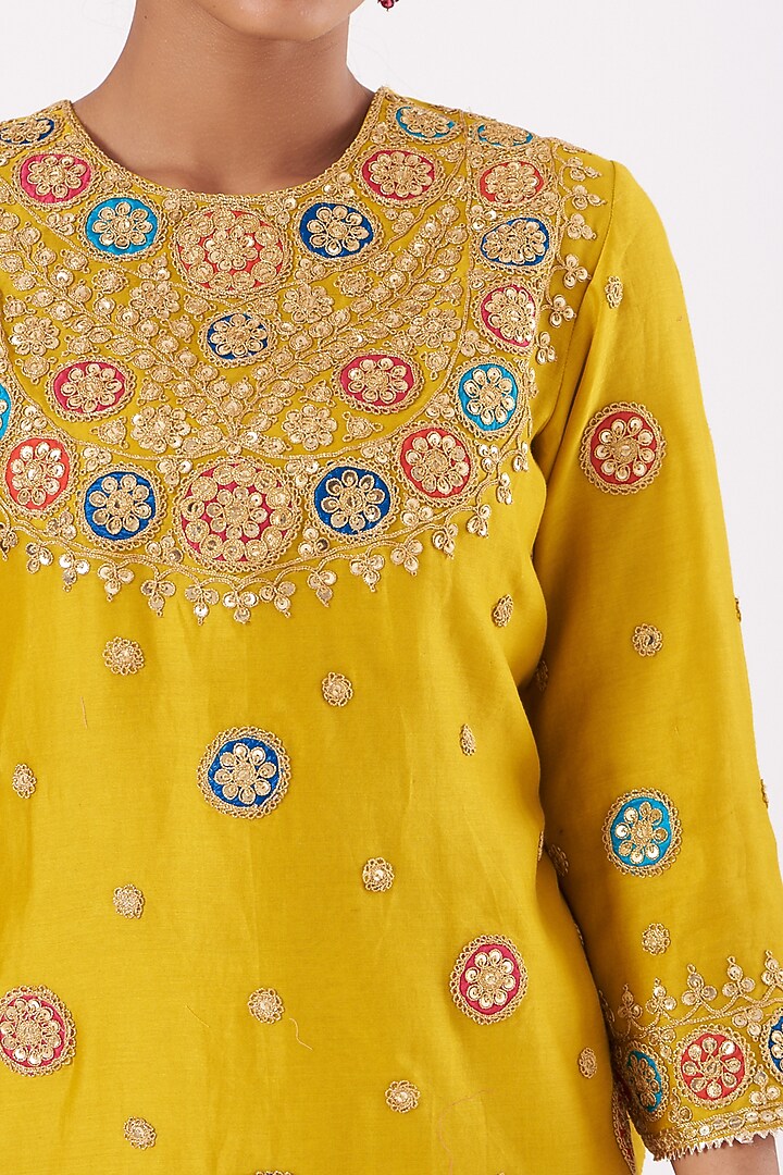 Mustard Crushed Chanderi Wedding Sharara Set by SURBHI SHAH at Pernia's Pop Up Shop