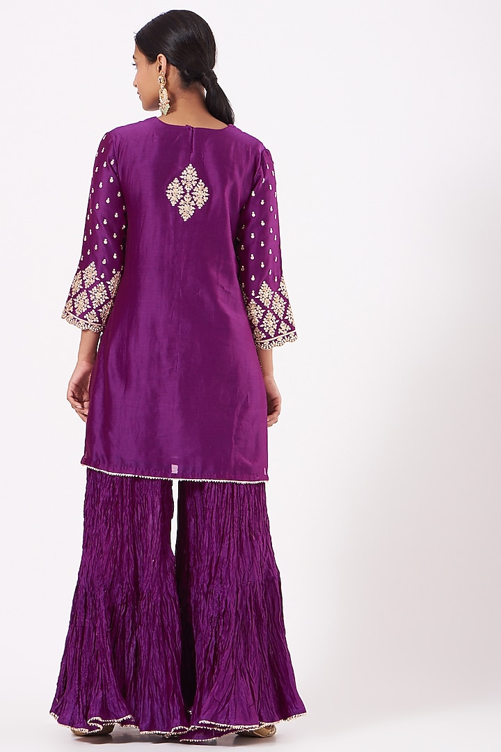 Magenta Crushed Chanderi Wedding Sharara Set by SURBHI SHAH at Pernia's Pop Up Shop