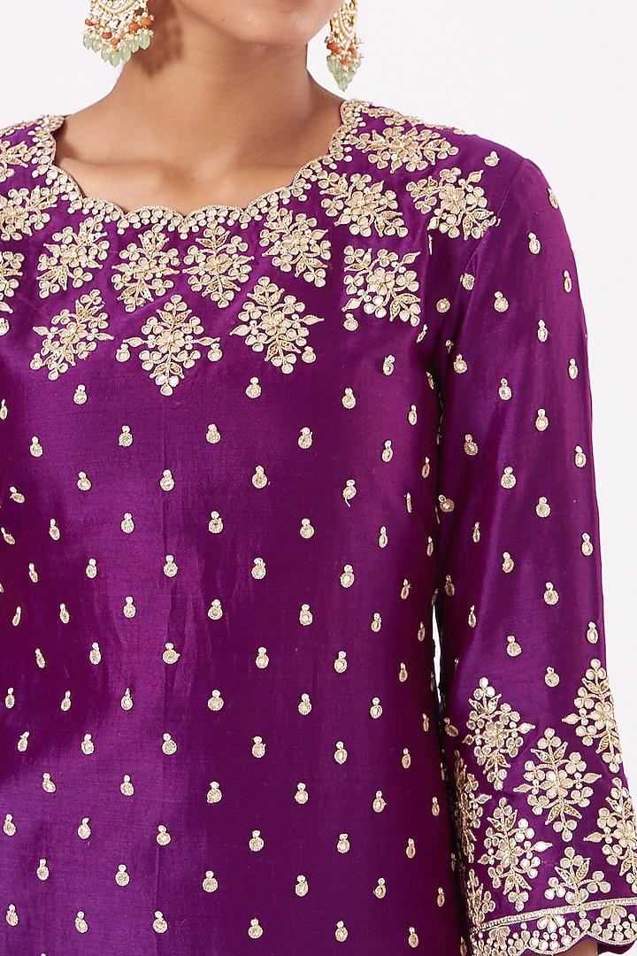 Magenta Crushed Chanderi Wedding Sharara Set by SURBHI SHAH at Pernia's Pop Up Shop