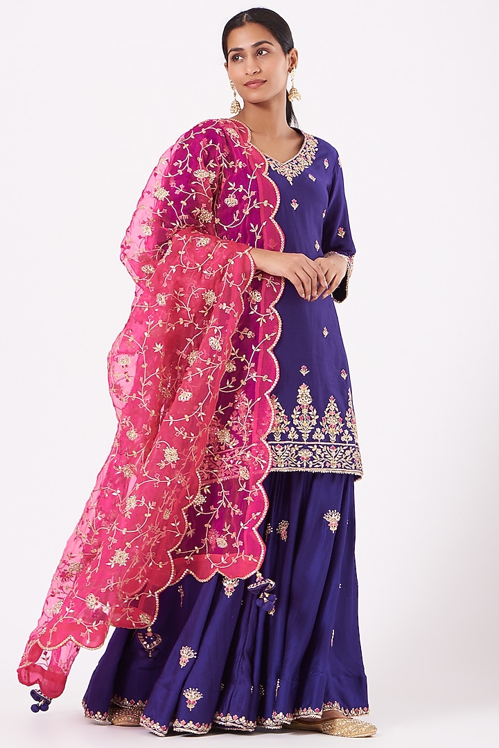 Purple Hand Embroidered Wedding Sharara Set by SURBHI SHAH at Pernia's Pop Up Shop