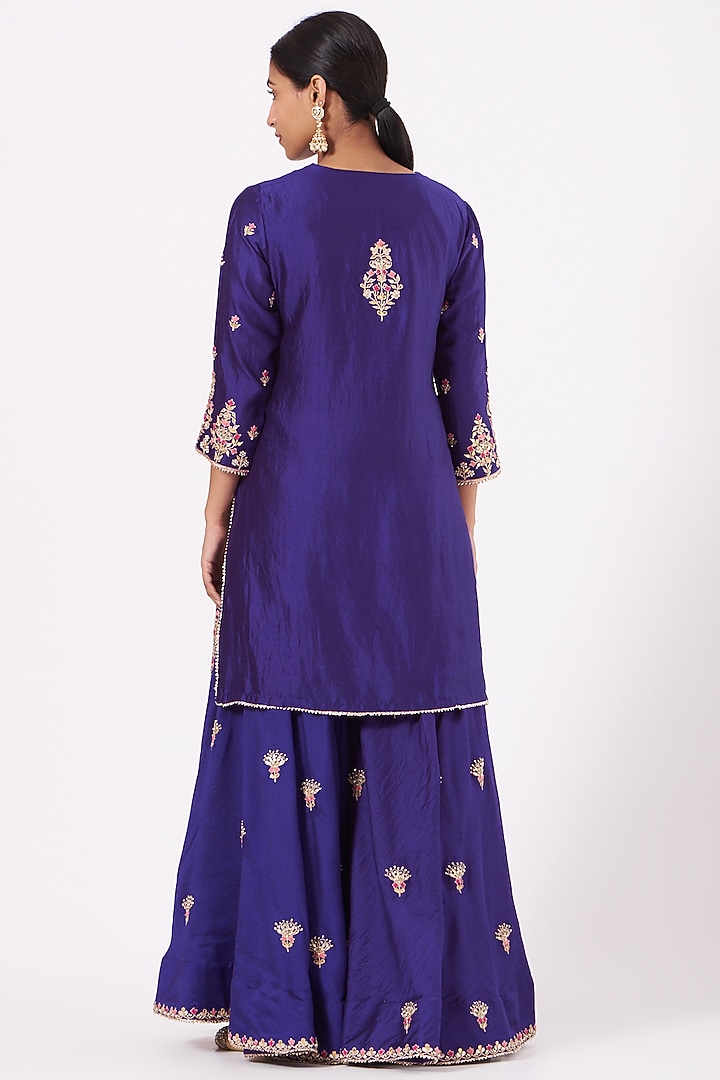 Purple Hand Embroidered Wedding Sharara Set by SURBHI SHAH at Pernia's Pop Up Shop