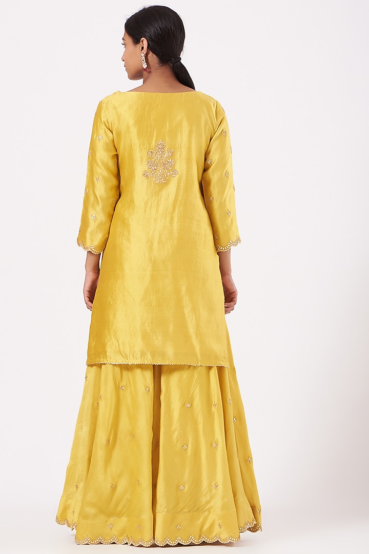 Yellow Pure Spun Silk Wedding Sharara Set by SURBHI SHAH at Pernia's Pop Up Shop