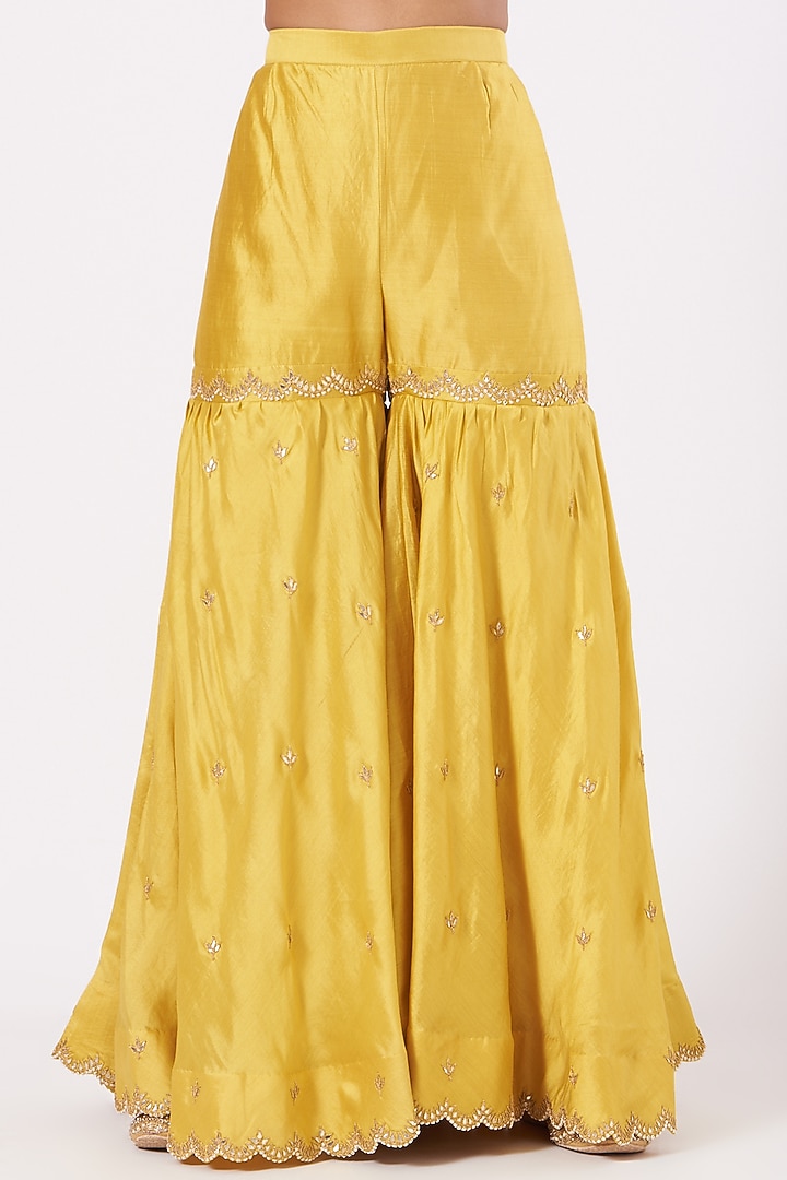 Yellow Pure Spun Silk Wedding Sharara Set by SURBHI SHAH at Pernia's Pop Up Shop