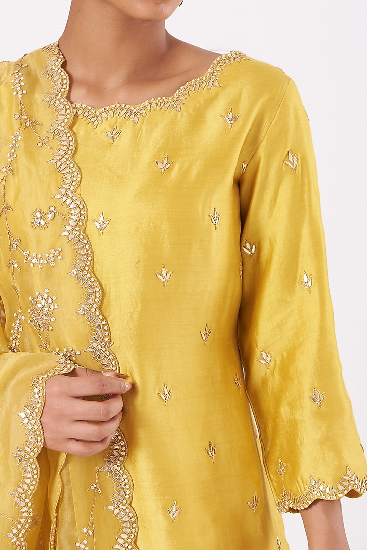 Yellow Pure Spun Silk Wedding Sharara Set by SURBHI SHAH at Pernia's Pop Up Shop