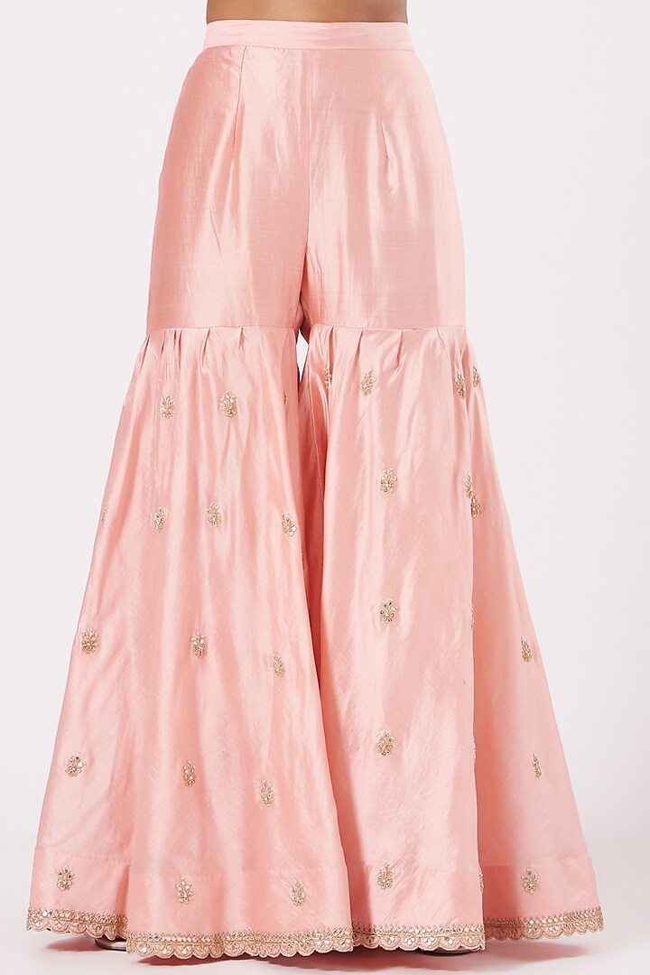 Peach Pure Spun Silk Wedding Sharara Set by SURBHI SHAH at Pernia's Pop Up Shop