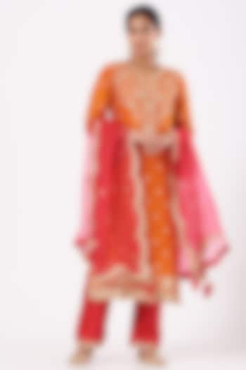 Orange Hand Embroidered Kurta Set by SURBHI SHAH at Pernia's Pop Up Shop