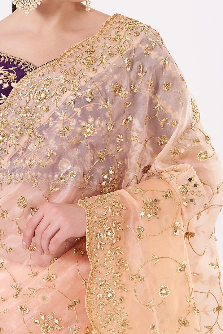 Peach Hand Embroidered Reception Saree Set by SURBHI SHAH at Pernia's Pop Up Shop