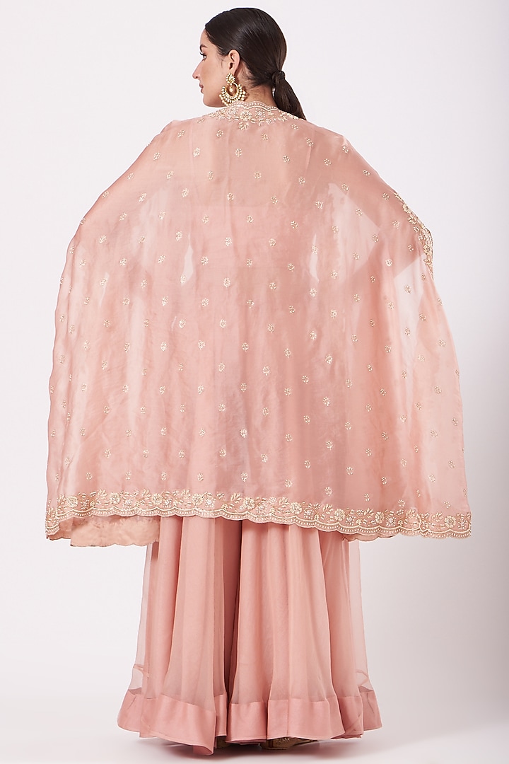Rose Gold Hand Embroidered Cape Jacket Set by SURBHI SHAH at Pernia's Pop Up Shop