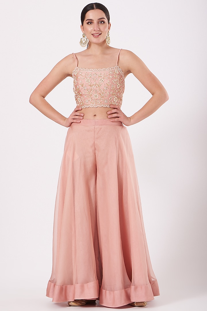 Rose Gold Hand Embroidered Cape Jacket Set by SURBHI SHAH at Pernia's Pop Up Shop