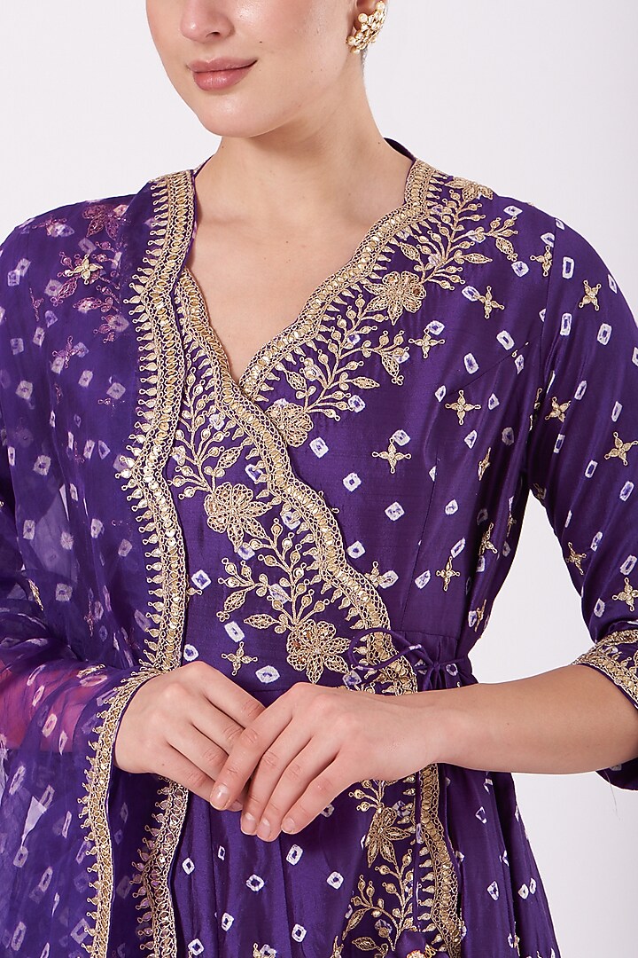Purple Hand Embroidered Angrakha Kurta Set by SURBHI SHAH at Pernia's Pop Up Shop