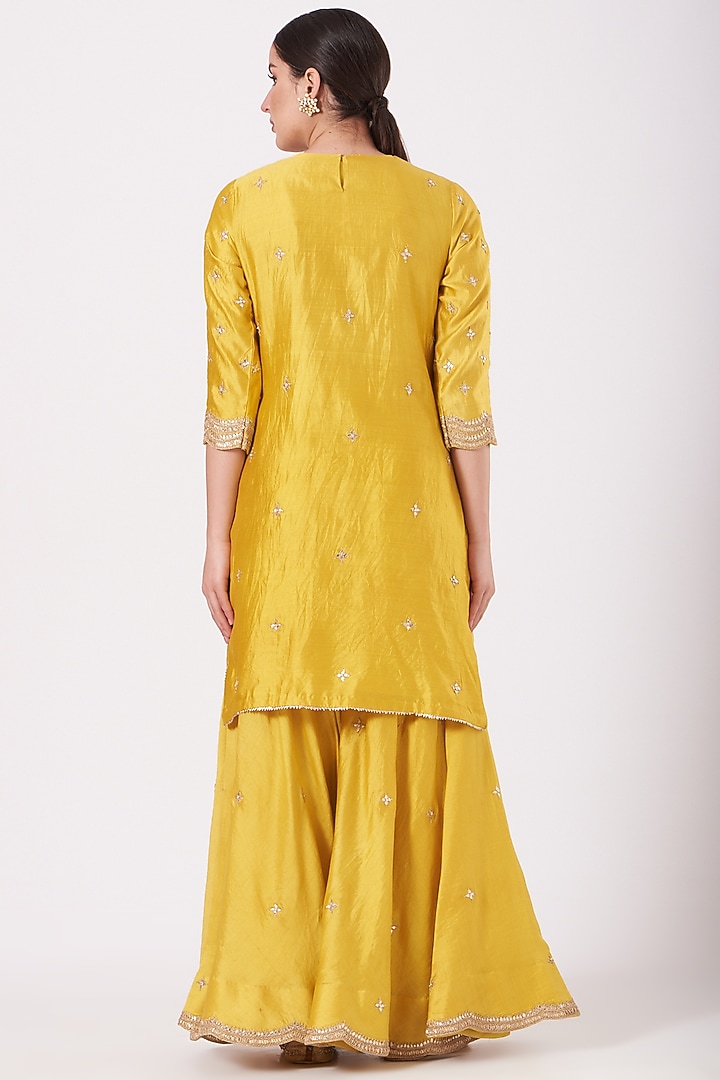 Yellow Pure Spun Silk Wedding Sharara Set by SURBHI SHAH at Pernia's Pop Up Shop
