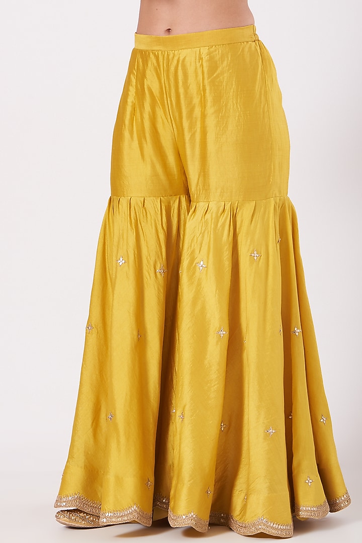 Yellow Pure Spun Silk Wedding Sharara Set by SURBHI SHAH at Pernia's Pop Up Shop