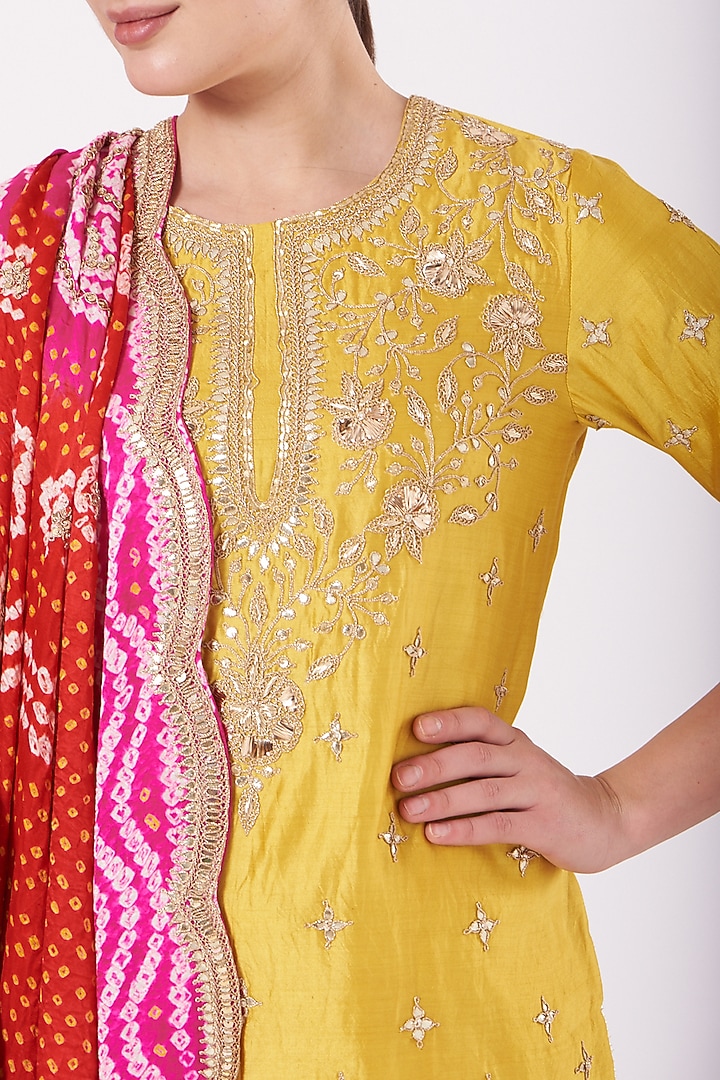Yellow Pure Spun Silk Wedding Sharara Set by SURBHI SHAH at Pernia's Pop Up Shop